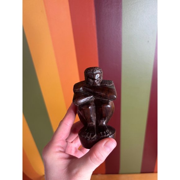 Weaping man Buddha vintage wooden hand carved - set of 3 - Picture 2 of 10